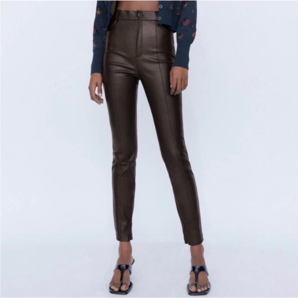Zara Dark Brown Skinny Leather Pants